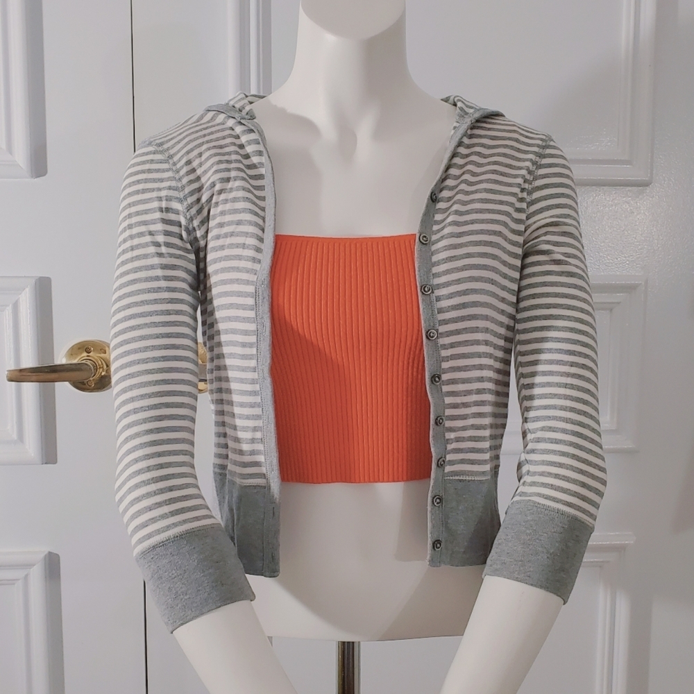 Gap Y2K Semi Cropped Striped Hooded Skater Cardigan